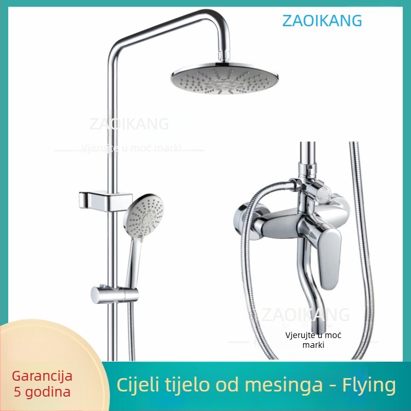 Set za tuš od nehrđajućeg čelika, ugrađen u zid, okrugla tuš glava, miješani protok vode, kontrola temperature