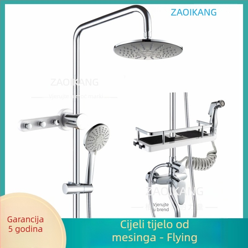 Set za tuš od nehrđajućeg čelika, ugrađen u zid, okrugla tuš glava, miješani protok vode, kontrola temperature