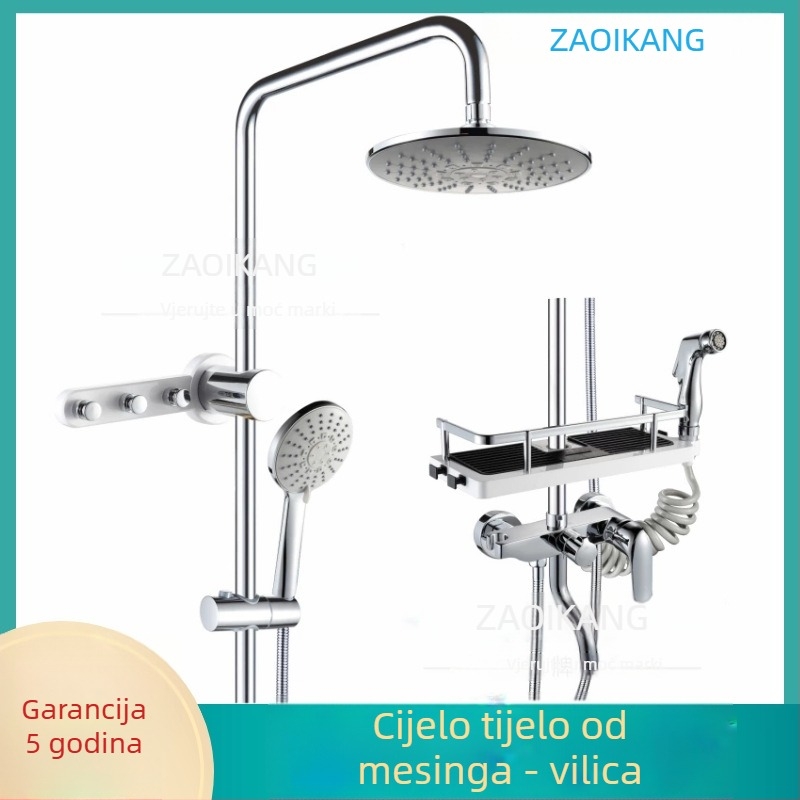 Set za tuš od nehrđajućeg čelika, ugrađen u zid, okrugla tuš glava, miješani protok vode, kontrola temperature