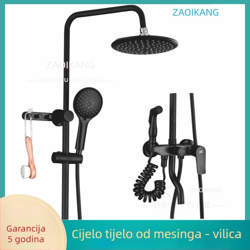 Set za tuš od nehrđajućeg čelika, ugrađen u zid, okrugla tuš glava, miješani protok vode, kontrola temperature