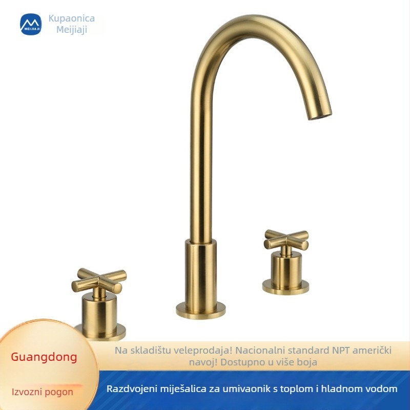 Europski stil trodijelni set slavina za kupaonski umivaonik, bakreni RM583401-1, 0–90°C, 1/2 inča ulaz/izlaz