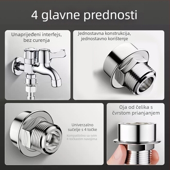 Adapter za slavinu perilice rublja, snap-on protiv ispadanja, četverostruki navoj, ABS, univerzalni