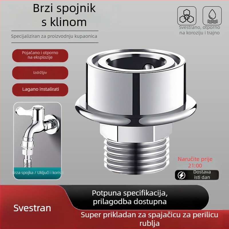 Adapter za slavinu perilice rublja, snap-on protiv ispadanja, četverostruki navoj, ABS, univerzalni