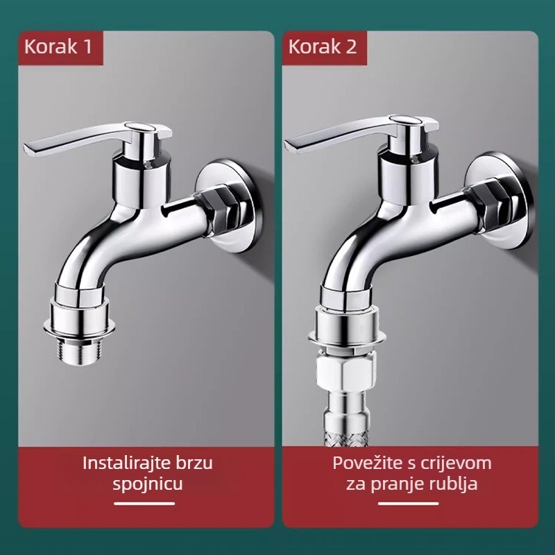 Adapter za slavinu perilice rublja, snap-on protiv ispadanja, četverostruki navoj, ABS, univerzalni