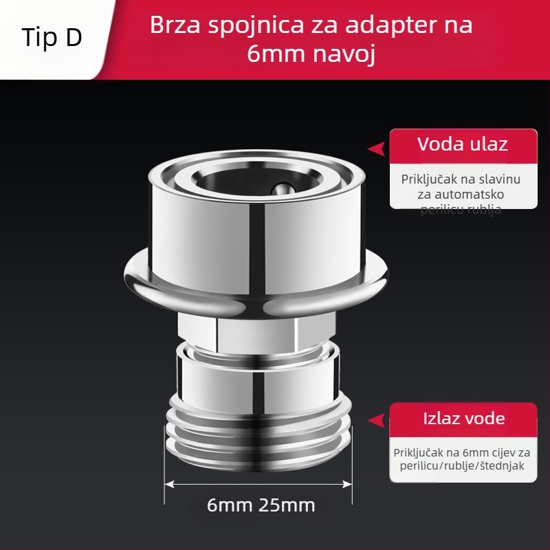 Adapter za slavinu perilice rublja, snap-on protiv ispadanja, četverostruki navoj, ABS, univerzalni