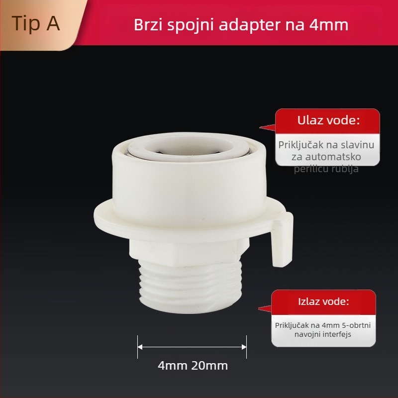Adapter za slavinu perilice rublja, snap-on protiv ispadanja, četverostruki navoj, ABS, univerzalni