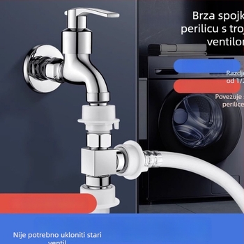 Priključak za ulaz vode za perilicu s podjelom 1-2, tijelo od bakra, keramički disk ventil, jednodijelni dizajn, CE potvrda