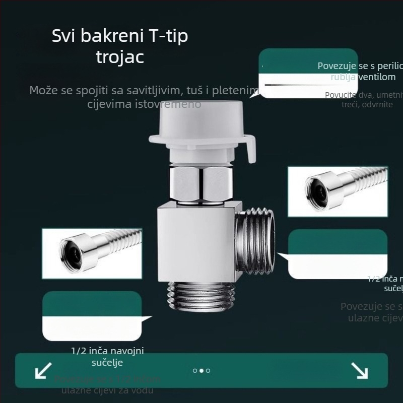 Priključak za ulaz vode za perilicu s podjelom 1-2, tijelo od bakra, keramički disk ventil, jednodijelni dizajn, CE potvrda
