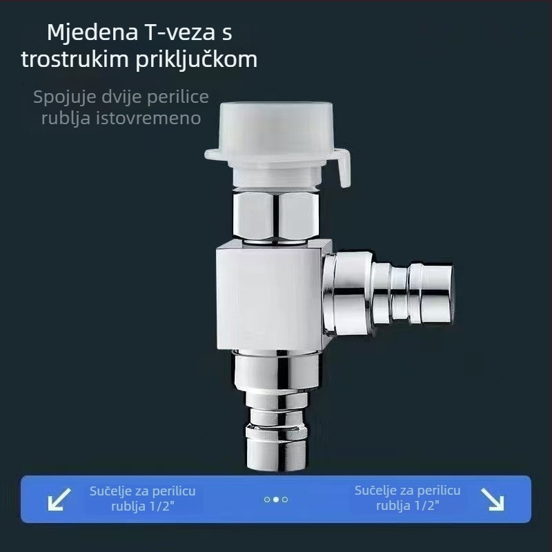Priključak za ulaz vode za perilicu s podjelom 1-2, tijelo od bakra, keramički disk ventil, jednodijelni dizajn, CE potvrda