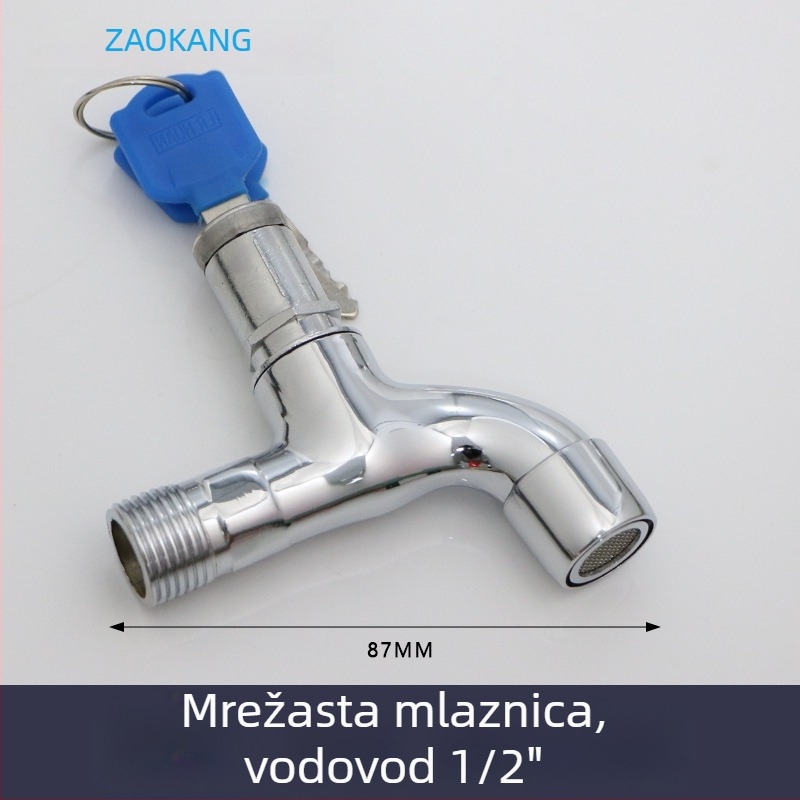 Vanjska slavina s ključem i zaključavanjem, zaštita od krađe i smrzavanja, bakreno tijelo, keramički disk ventila, navojna ugradnja, elektroplatirani završni sloj