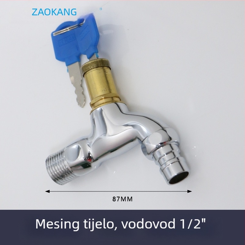 Vanjska slavina s ključem i zaključavanjem, zaštita od krađe i smrzavanja, bakreno tijelo, keramički disk ventila, navojna ugradnja, elektroplatirani završni sloj