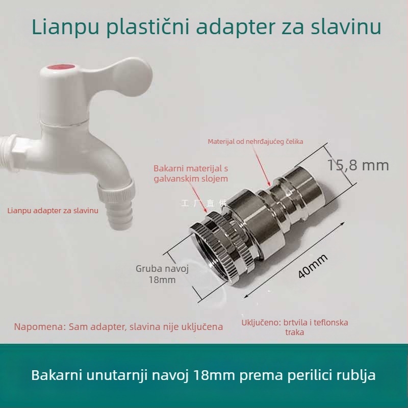 Mesing adaptér za slavinu za perilicu i crijevo za pranje automobila, s keramičkim disk ventilom, model Liansu, jednostruka veza, CE certifikat