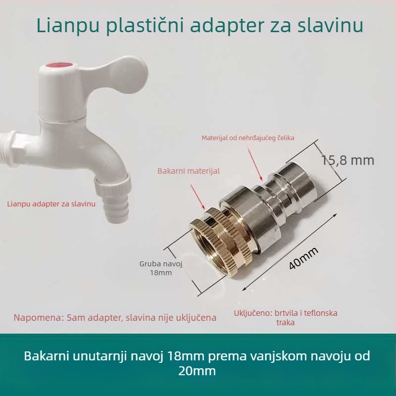 Mesing adaptér za slavinu za perilicu i crijevo za pranje automobila, s keramičkim disk ventilom, model Liansu, jednostruka veza, CE certifikat