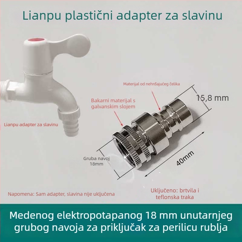 Mesing adaptér za slavinu za perilicu i crijevo za pranje automobila, s keramičkim disk ventilom, model Liansu, jednostruka veza, CE certifikat