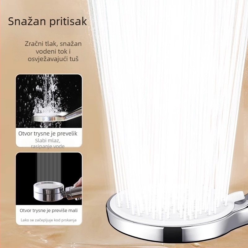 Set glavice tuša i špage s pojačalom mlaznice – ABS, izravna montaža, 0–80°C, 0,6 MPa, tlakovni kišni tuš