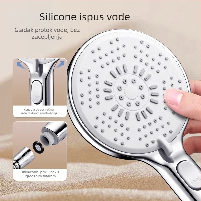 Set glavice tuša i špage s pojačalom mlaznice – ABS, izravna montaža, 0–80°C, 0,6 MPa, tlakovni kišni tuš