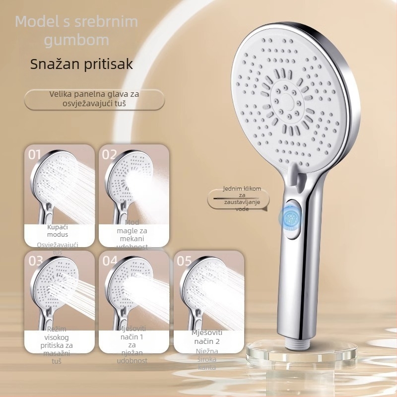 Set glavice tuša i špage s pojačalom mlaznice – ABS, izravna montaža, 0–80°C, 0,6 MPa, tlakovni kišni tuš