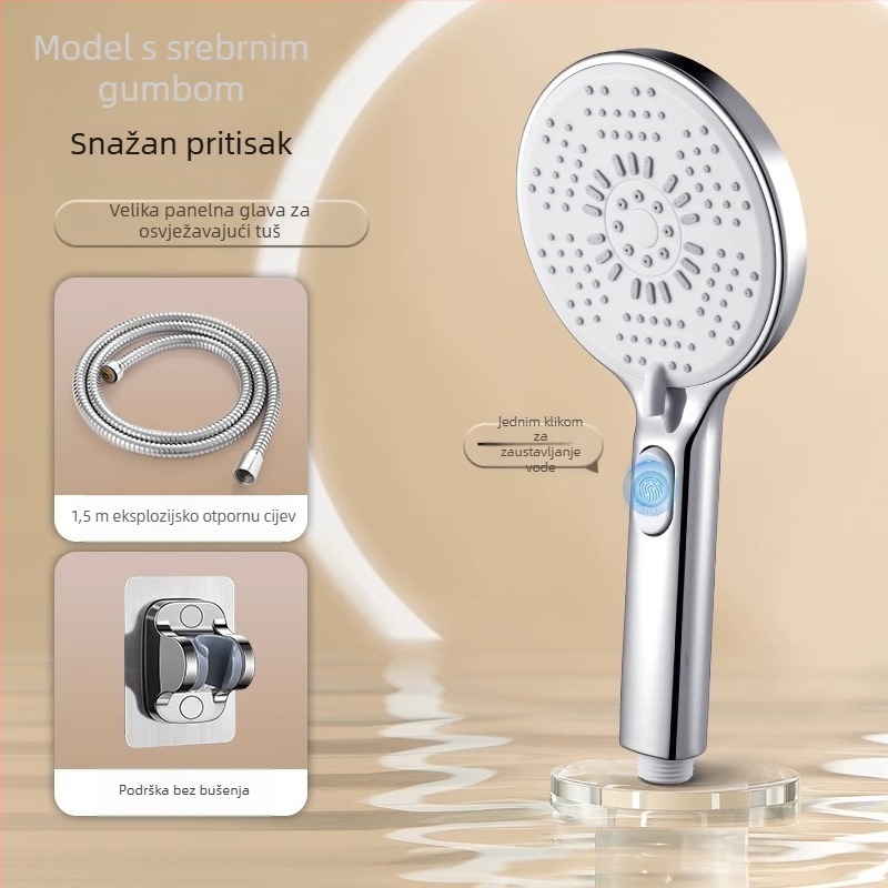 Set glavice tuša i špage s pojačalom mlaznice – ABS, izravna montaža, 0–80°C, 0,6 MPa, tlakovni kišni tuš