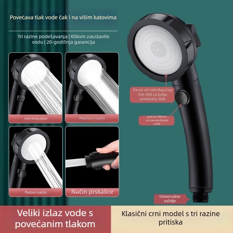 Set tuš pod pritiskom od nehrđajućeg čelika, okrugla kišna glava i ručni tuš, montaža navojem