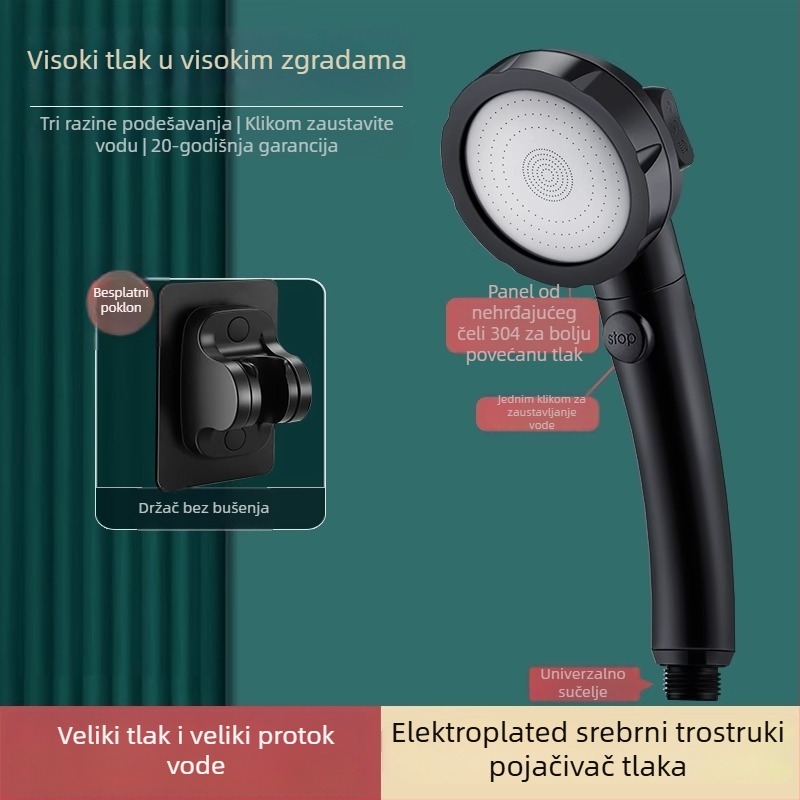 Set tuš pod pritiskom od nehrđajućeg čelika, okrugla kišna glava i ručni tuš, montaža navojem