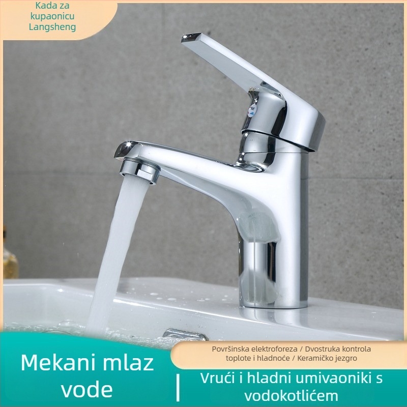Slavina za umivaonik – bakrena, miješati tip, instalacija s jednim otvorom, keramički kartridžni ventil, elektroplatinirani završni sloj, model 16007