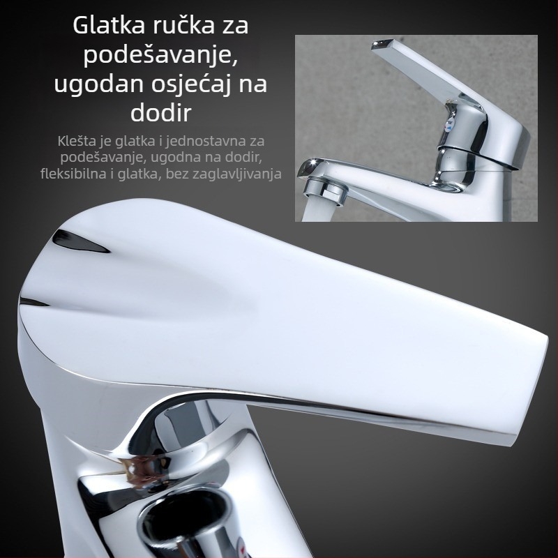 Slavina za umivaonik – bakrena, miješati tip, instalacija s jednim otvorom, keramički kartridžni ventil, elektroplatinirani završni sloj, model 16007