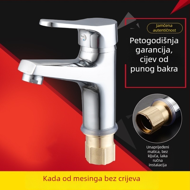 Slavina za umivaonik – bakrena, miješati tip, instalacija s jednim otvorom, keramički kartridžni ventil, elektroplatinirani završni sloj, model 16007
