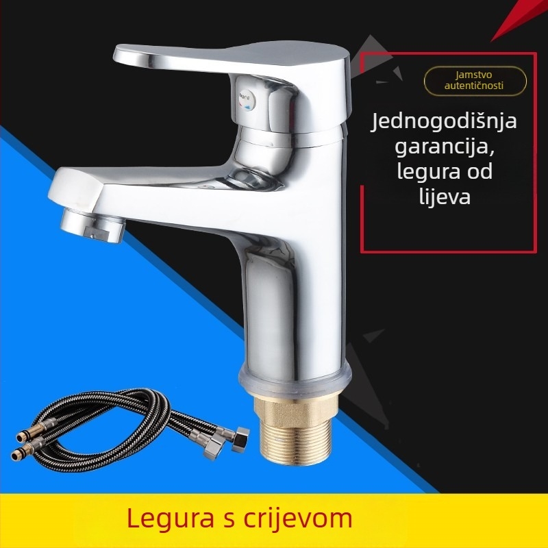 Slavina za umivaonik – bakrena, miješati tip, instalacija s jednim otvorom, keramički kartridžni ventil, elektroplatinirani završni sloj, model 16007