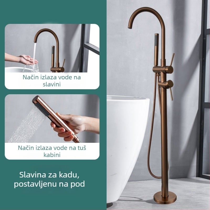 Set slavine za kadu s rotirajućom stupastom tuš-funkcijom, model 61005, bakar, 0–50 °C, 0,1–1,5 MPa, ugradnja + fiksna baza
