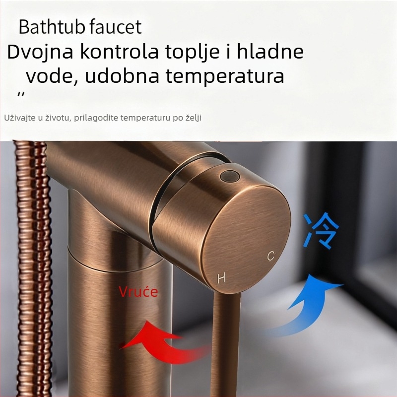 Set slavine za kadu s rotirajućom stupastom tuš-funkcijom, model 61005, bakar, 0–50 °C, 0,1–1,5 MPa, ugradnja + fiksna baza