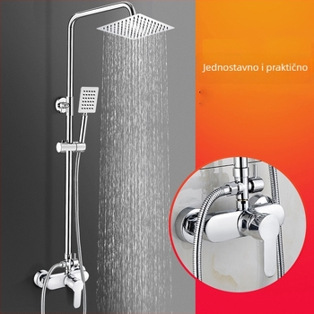 Tuš set od mjedi, zidna montaža, četvrtastog oblika gornjeg mlaza, elektroplatirani završni sloj, dvostruka kontrola toplu i hladnu vode, model LD-SH0030