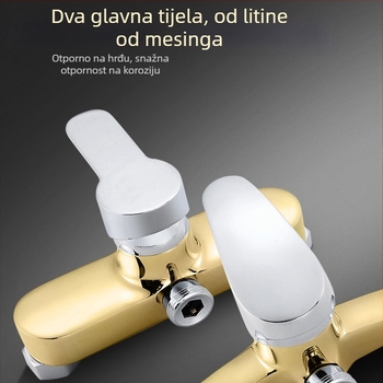 Tuš set od mjedi, zidna montaža, četvrtastog oblika gornjeg mlaza, elektroplatirani završni sloj, dvostruka kontrola toplu i hladnu vode, model LD-SH0030