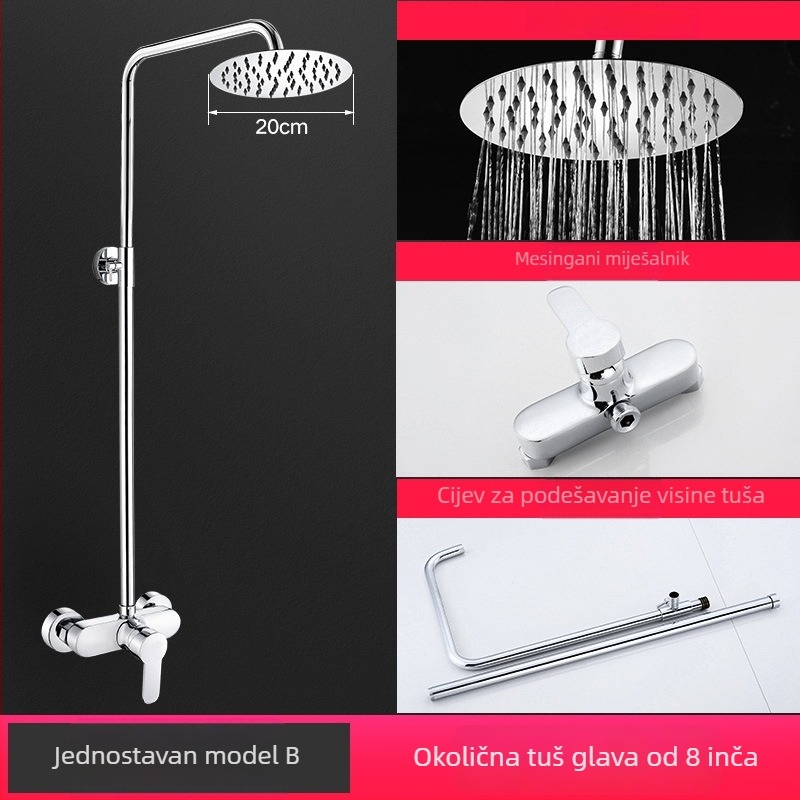 Tuš set od mjedi, zidna montaža, četvrtastog oblika gornjeg mlaza, elektroplatirani završni sloj, dvostruka kontrola toplu i hladnu vode, model LD-SH0030