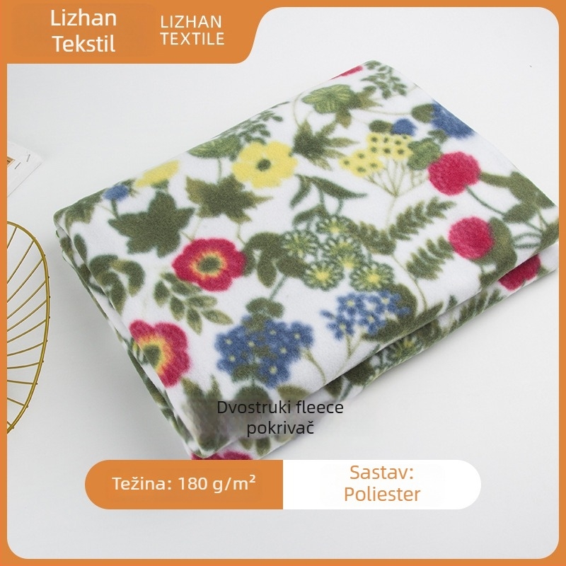 Dvostrana flis deka s overlock rubom u obliku U, 180 g, poliester, uzorak biljaka i cvijeća