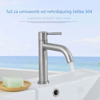 Kran za umivaonik u kupaonici, hladna voda, 304 nehrđajući čelik, crna, visok profil, montaža na jedan otvor