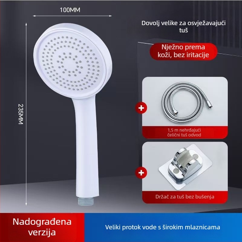 Set glave tuša za kućnu upotrebu, zidni montažni, plastika, funkcije: raspršivanje, kiša i pojačani tlak – model 235424