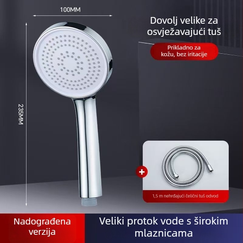 Set glave tuša za kućnu upotrebu, zidni montažni, plastika, funkcije: raspršivanje, kiša i pojačani tlak – model 235424