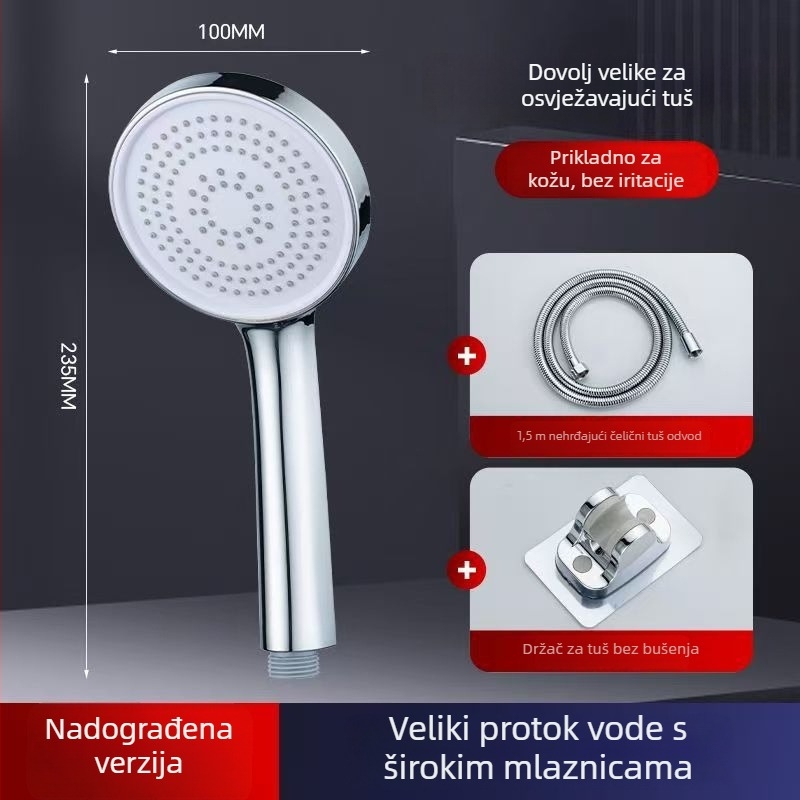 Set glave tuša za kućnu upotrebu, zidni montažni, plastika, funkcije: raspršivanje, kiša i pojačani tlak – model 235424