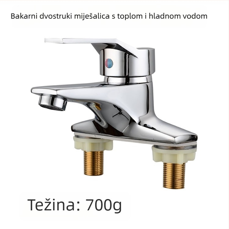 Bakar dvostruki miješalica za umivaonik s toplom i hladnom vodom, ugradnja tipa sjedalo, podizno otvaranje, 1/2" ulaz/izlaz