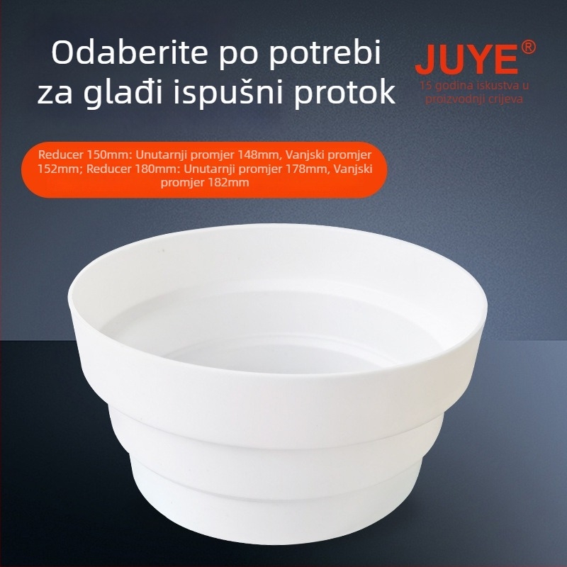 Integrirani redukcijski prsten za kuhinjski odvlačni kanal, PP materijal, debljina zida 2 mm, model 150–180, vrhunska kvaliteta, marka Huge Industry