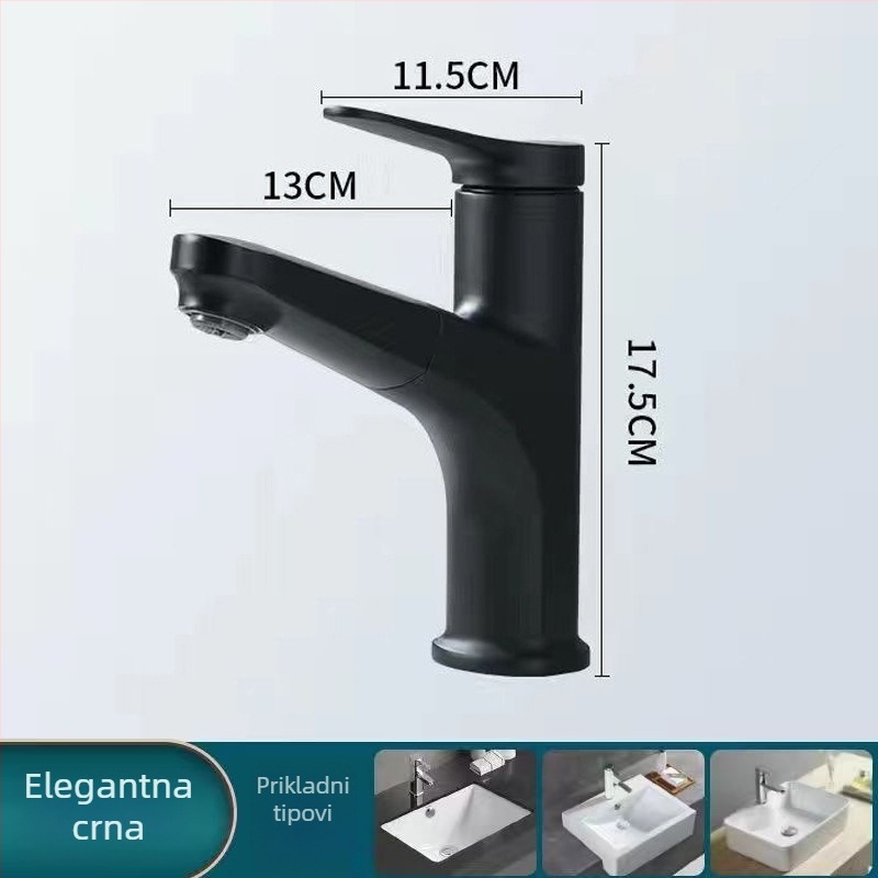 Miješani slavina za umivaonik s povlačnim izlazom, bakar, model SHJD006, 0–100°C, nominalni tlak 40, keramički jezgrni ventil, elektroplatinirani završni sloj