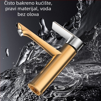 Slavina za umivaonik – cijeli bakar, keramički disk ventil, 0-90°C, 0.1-0.9 MPa, vertikalna montaža, elektroplatinirani završni sloj
