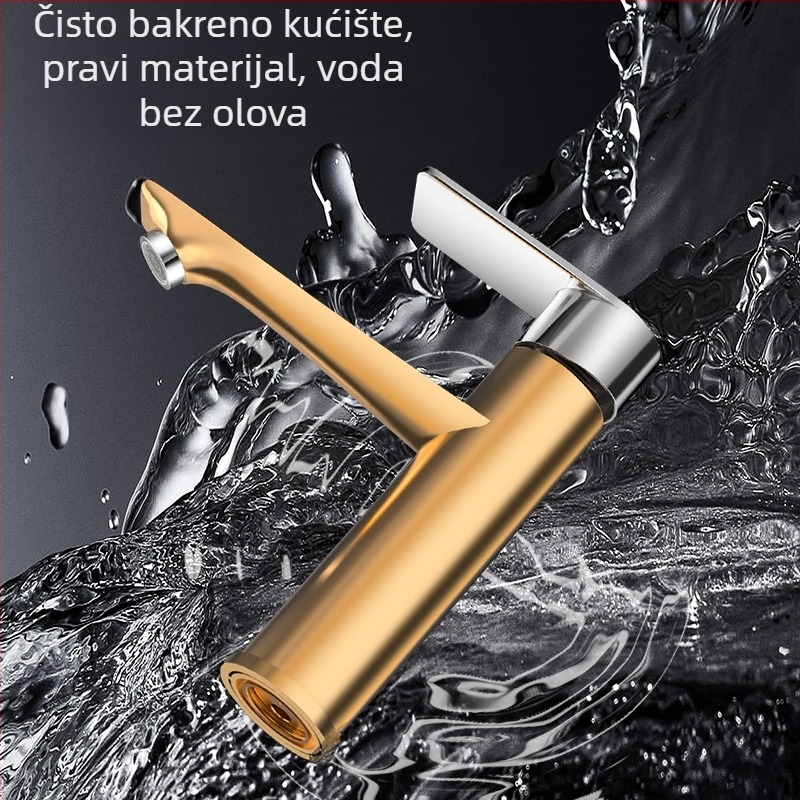 Slavina za umivaonik – cijeli bakar, keramički disk ventil, 0-90°C, 0.1-0.9 MPa, vertikalna montaža, elektroplatinirani završni sloj