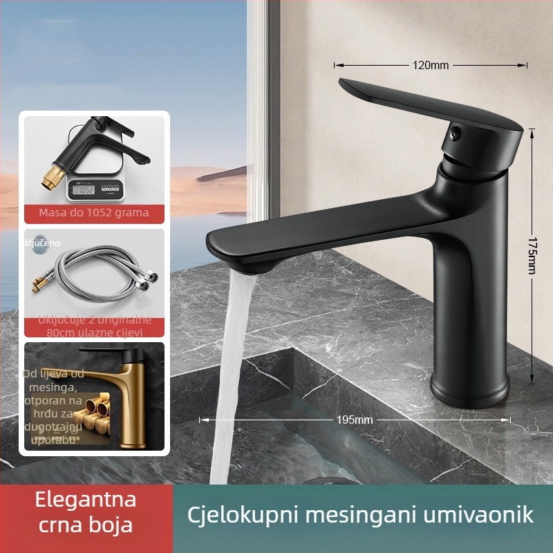 Slavina za umivaonik – cijeli bakar, keramički disk ventil, 0-90°C, 0.1-0.9 MPa, vertikalna montaža, elektroplatinirani završni sloj