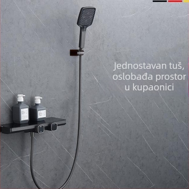 Zidni set tuša s prostorom za skladištenje, bakar+ABS, funkcije raspršivanja i kiše, kvadratna tuš glava, model SM1101