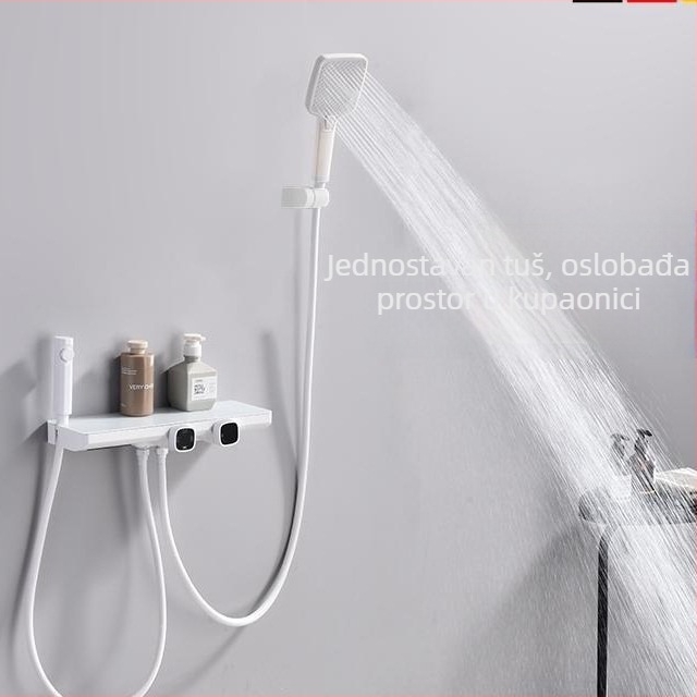 Zidni set tuša s prostorom za skladištenje, bakar+ABS, funkcije raspršivanja i kiše, kvadratna tuš glava, model SM1101