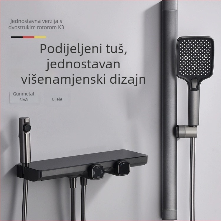 Zidni set tuša s prostorom za skladištenje, bakar+ABS, funkcije raspršivanja i kiše, kvadratna tuš glava, model SM1101
