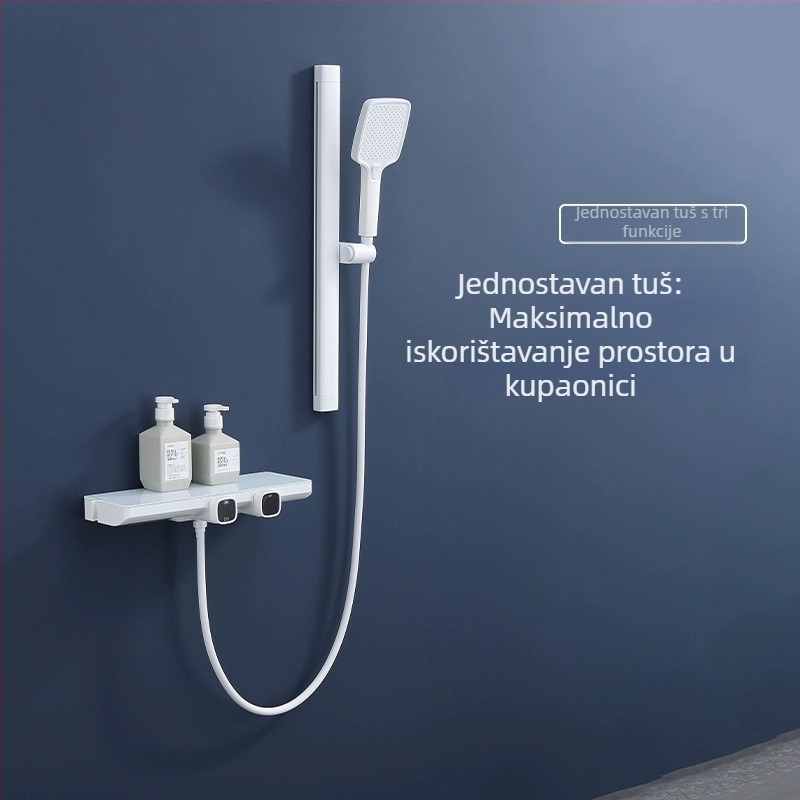 Zidni set tuša s prostorom za skladištenje, bakar+ABS, funkcije raspršivanja i kiše, kvadratna tuš glava, model SM1101