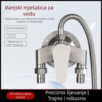 Nehrđajući čelični tuš miješivač s otvorenom ugradnjom, keramički disk ventila, 0-100°C, 1.6 MPa, navojni priključci