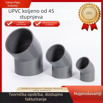 PVC 45° koljeno za vodovodnu cijev od plastike, s debelim stijenkama i vodonepropusnošću